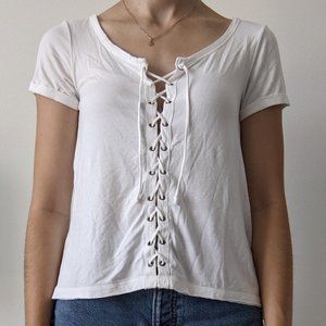 American Eagle White Lace Up Top - S